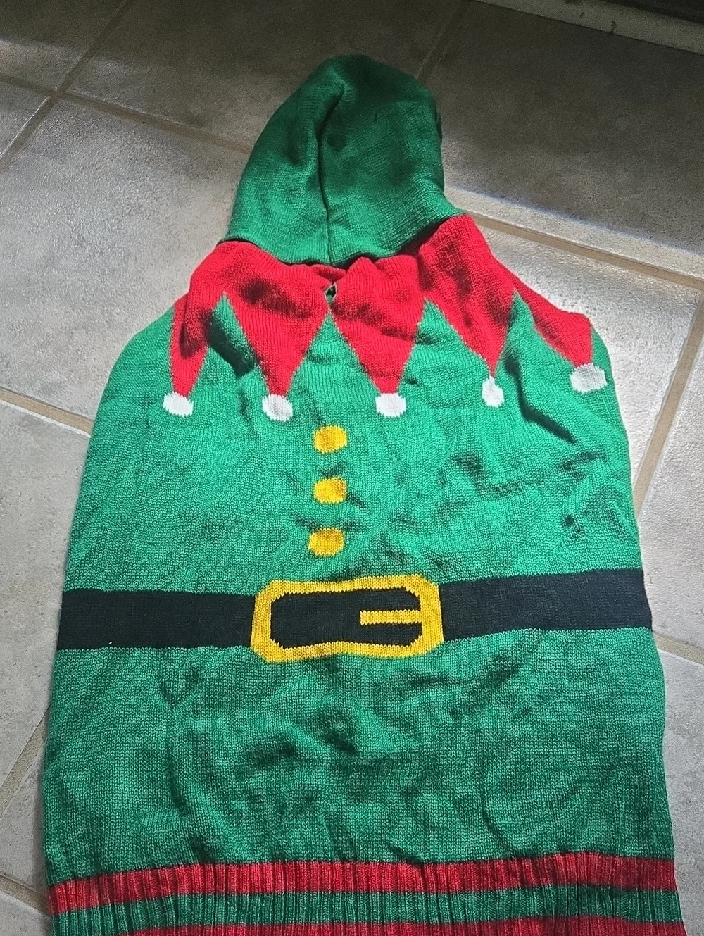 Dog Elf Hooded Costume Sweater - Green & Red